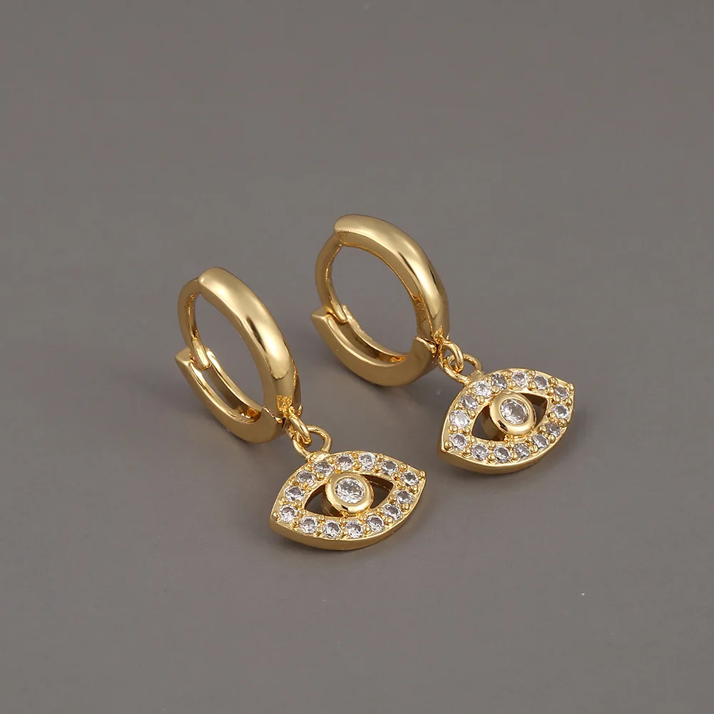 

High Quality 18K Gold Plating Clear Cubic Zircon Eyes Drop Earrings Bling Zirconia Crystal CZ Eyes Huggie Earrings Women Jewelry