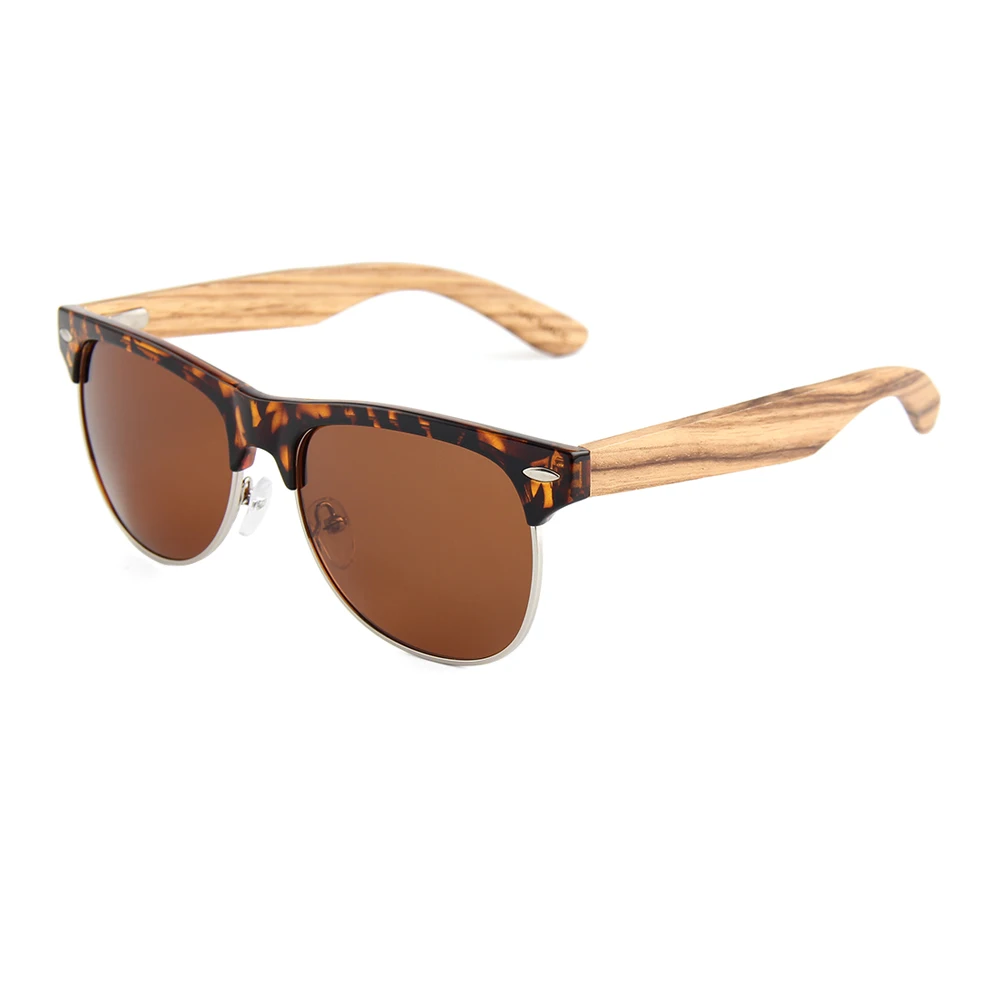 

Free Laser LOGO Polarized Eyeglasses Half Frame Wood Shades Brown Lens Wooden Sunglasses, Any colors