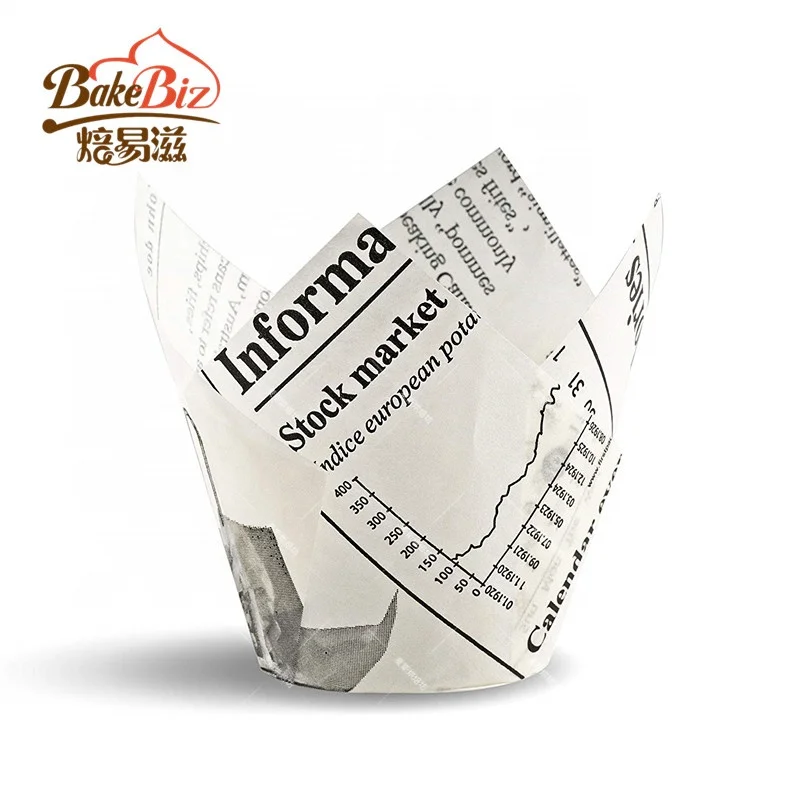 

Disposable Europe greaseproof paper newsprint tulip muffin baking cups
