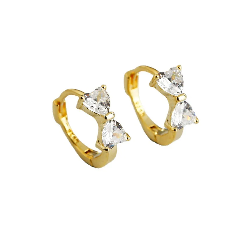 

S925 Sterling Silver Simple Tiny Bowknot Hoop Earrings Heart Zircon Stone Thin Hoops Huggie Earring Piercing Jewelry