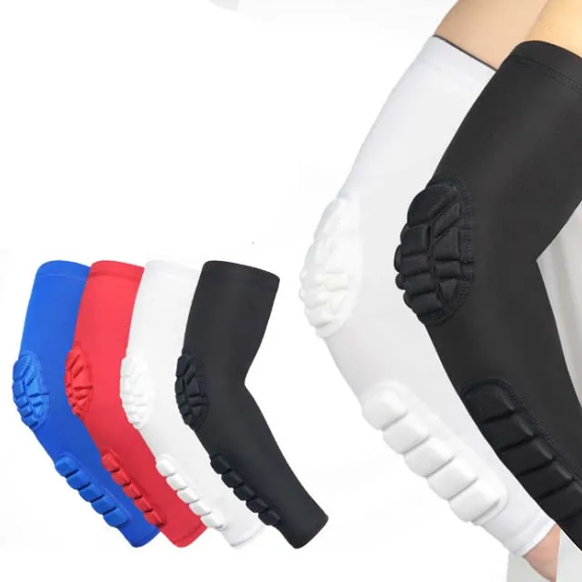 

Custom honeycomb elastic sports compression elbow support arm sleeves pads protector, Black/white/red/blue