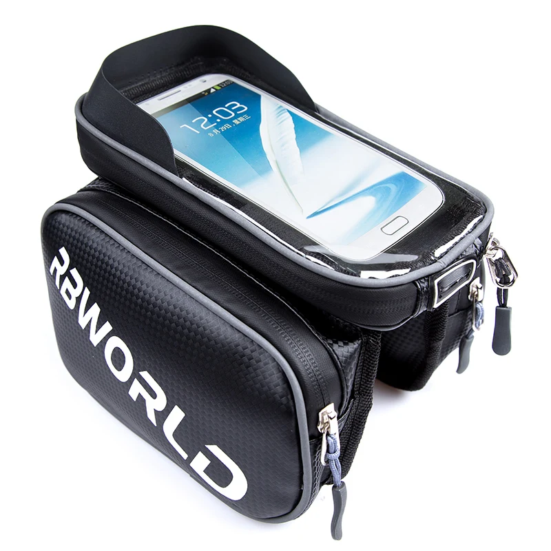 

Waterproof Cycling Bicycle Frame Bags For Cellphone with TUP touch pocket and rain cover for iPhone X Xs Max 8 Plus Below 6.8", Blue,red,black