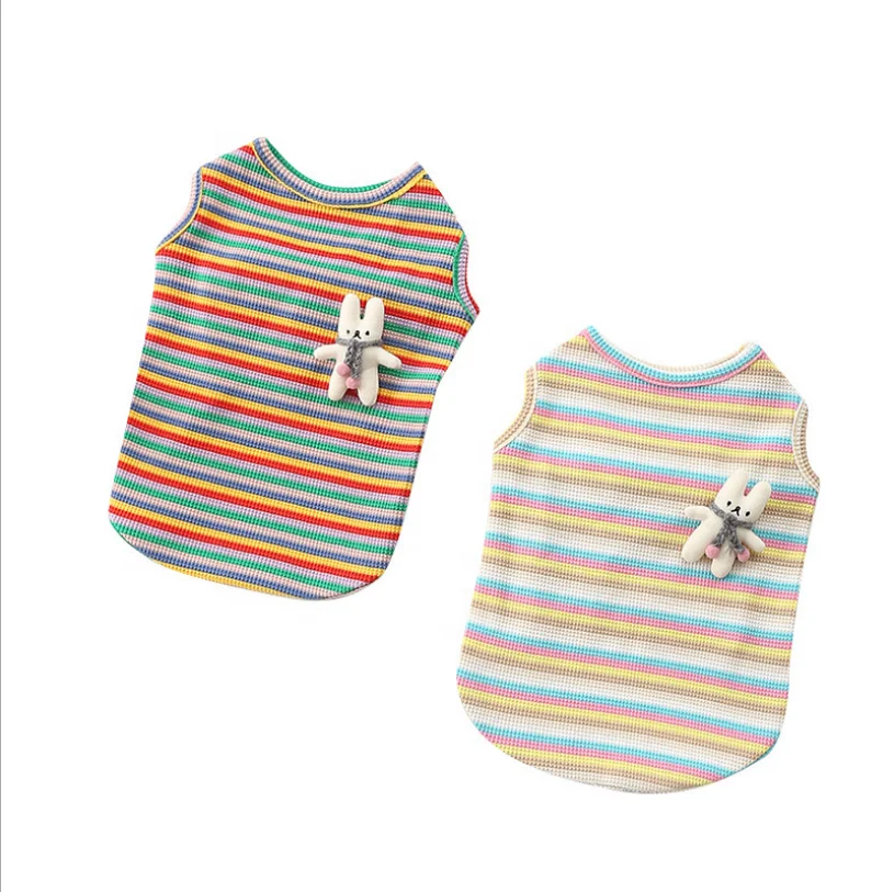 

Cotton Fashion Striped Dog Vest Stretch Kitten Printed Dog Clothes Summer Small Dog Cool Vest, Red/beige/white