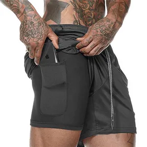 Personalized Logo Compression Polyester Sports Shorts Men Plus Size 2 in 1 Mens Shorts Breathable Gymwear with Inner Leggings 2