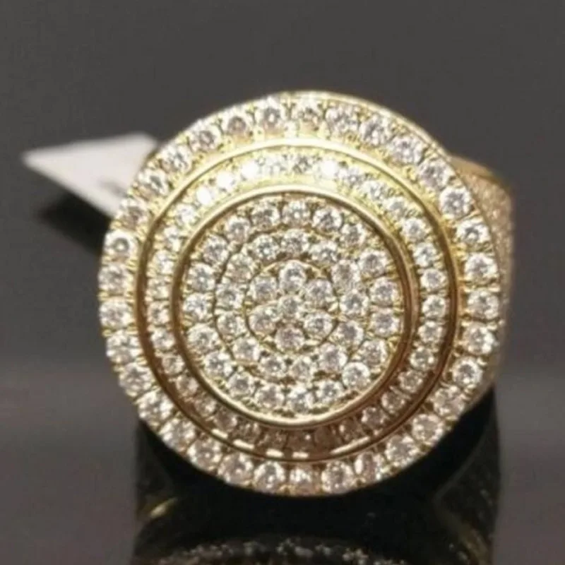 

New Arrival Exaggerated Men Jewelry 18K Gold Plating Cluster Crystal Halo Ring Full Crystal Rhinestone Men Ring