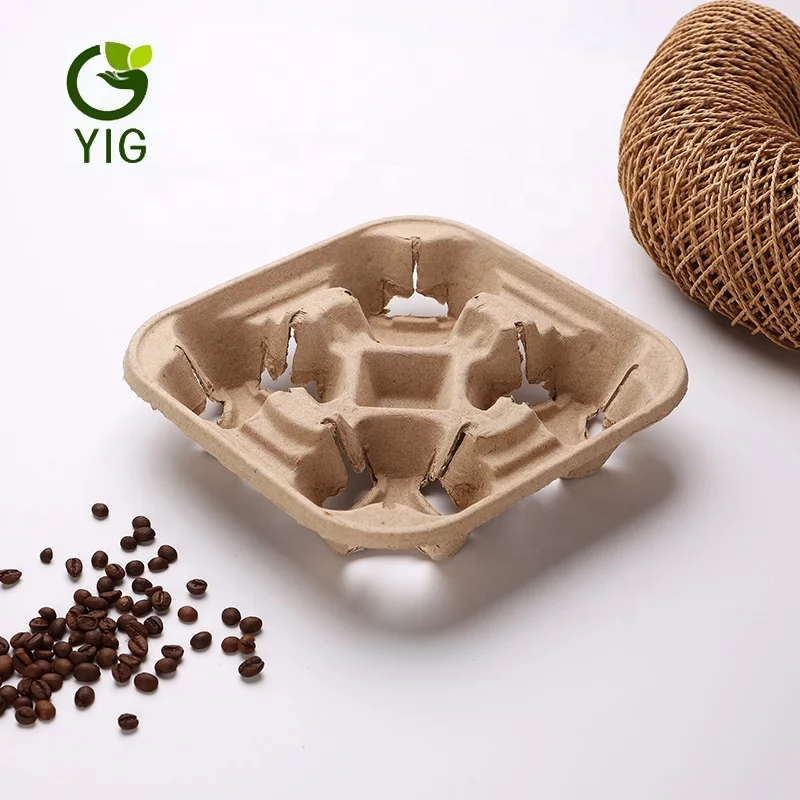 
Pulp paper biodegradable coffee cup holder tray 