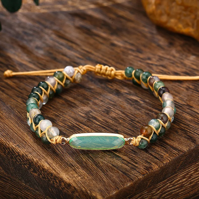 

Indian Bohemian Adjustable Double Hand-woven Bracelet Natural Stone Agate Bracelet Gifts for Women