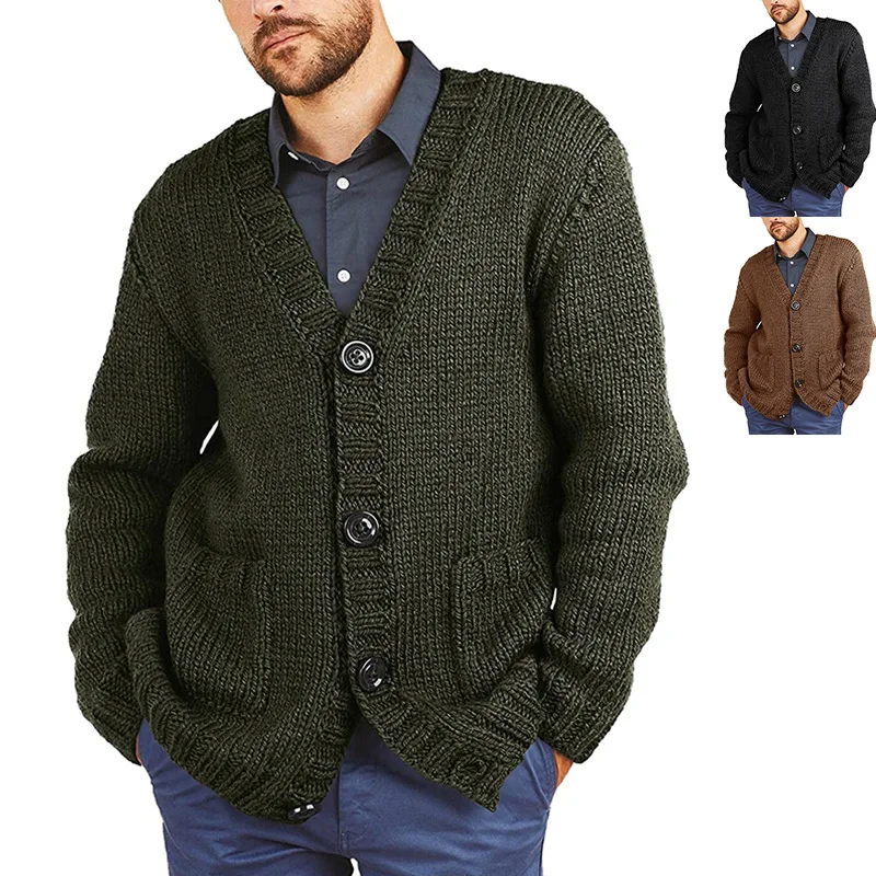 

New design sweaters for men solid color v neck long sleeve knit sweater mens casual street wear plus size men cardigan sweater