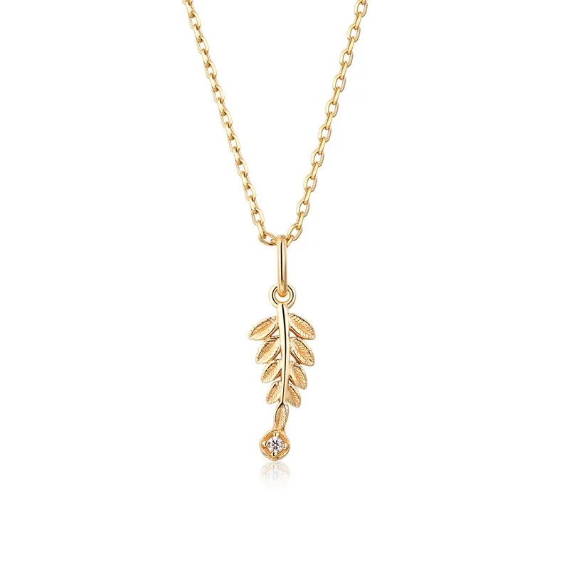 

Dainty women jewelry gold tiny 925 silver olive leaf pendant, Picture