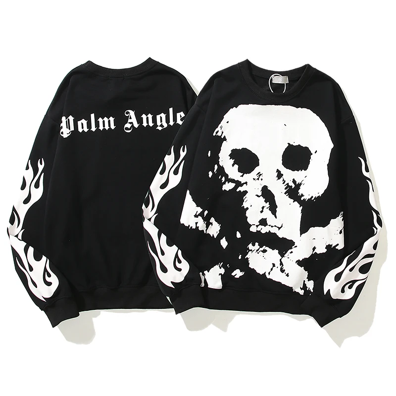 

IHJ6054 men black hoodie high street cotton long sleeve round neck skeleton hoodie sweatshirts wholesale
