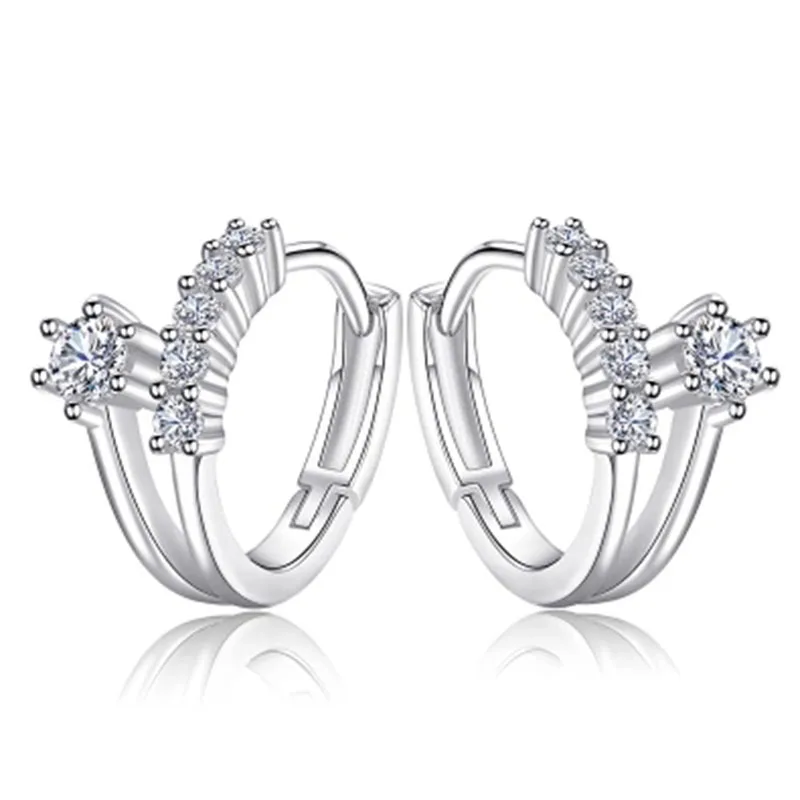 

European 5A White Cubic Zirconia Gemstone Hoop Earrings 925 Silver Earring Jewelry, Picture shows