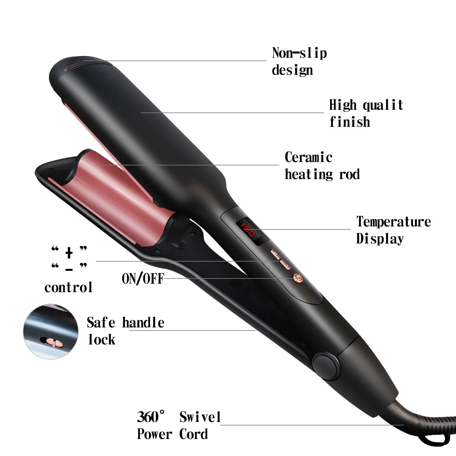 

Titanium Double Hair Curler Waver Crimper Egg Crul Curling Iron, Pink, black