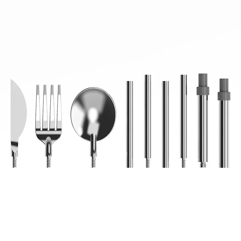 Collapsible Portable Pocket Sized Reusable Cutlery For Travel Fork Spoon Knife Chopstick Camping Flatware Silverware Set