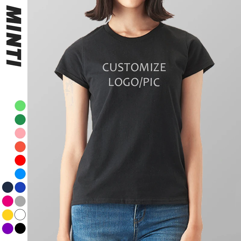 

Short sleeve tshirt white 100% cotton basic plain blank custom logo printing round o neck summer ladies tees women t shirt, 11 colors in stock
