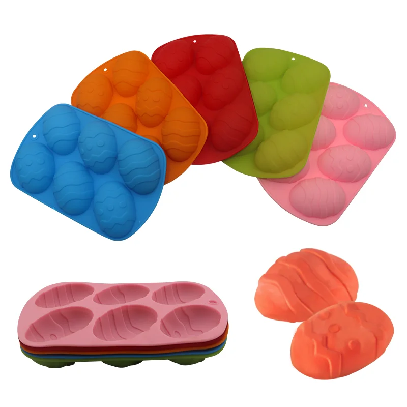 

6 Cavity Oval Egg Shape Handmade Kitchen Baking Tools Silicone Soap Mold,Silicone Cake Pudding Mould, Green,pink,red,blue,orange