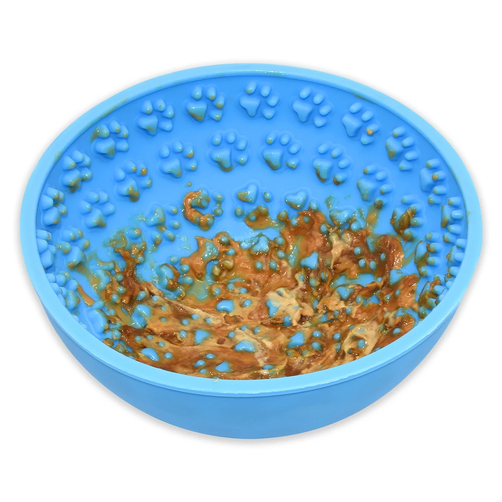 

BPA free Pet Healthy Feeding Silicone Dog Slow Feeder Create Licking Food Treat Round Slow Feed Dog Lick Bowls, Red/blue or custom