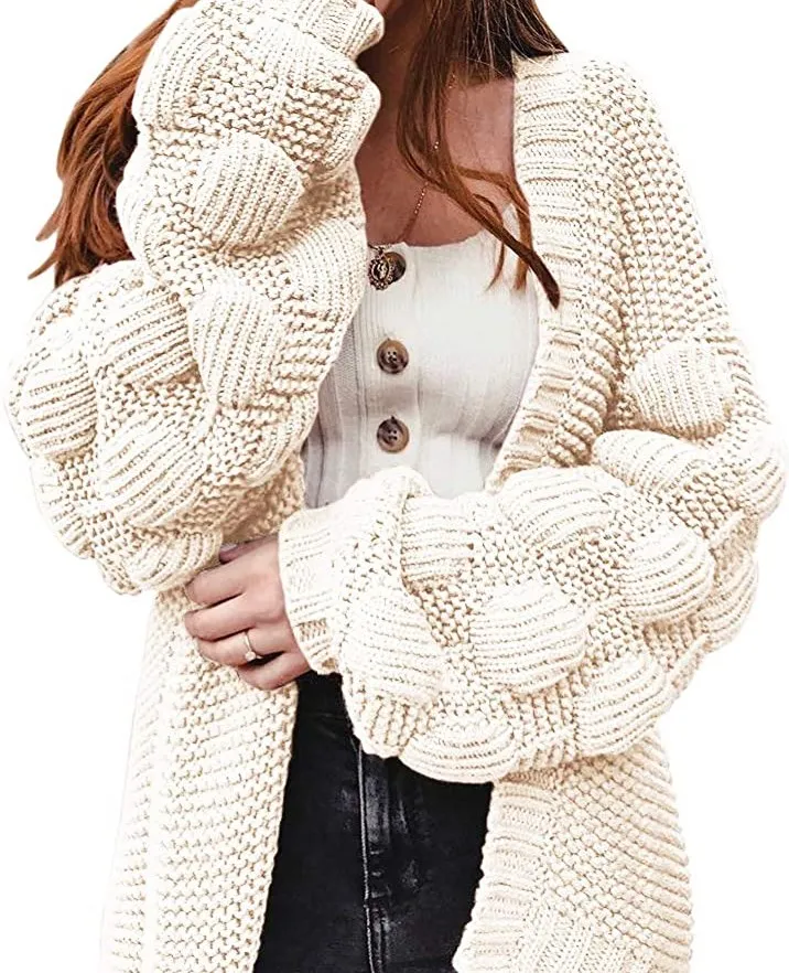 

2021 Women's Oversized Cardigan Knitted Cute Thick Sweater Long Pompom Cardigan Sweater, As pictures