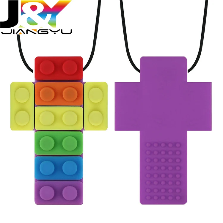 Cross Rainbow Sensory Brick Chewy Necklace Autism ADHD Biting Chew 