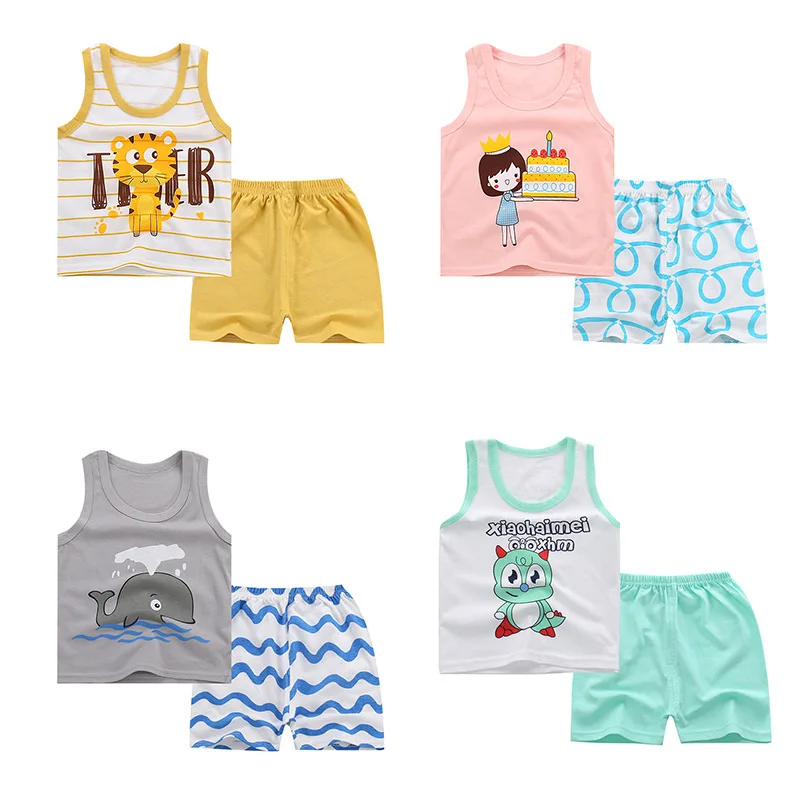 

Wholesale Summer Baby Clothing Sets Sleeveless Baby Set 2Pcs Unisex Baby Clothing Sets Clothes, Yellow solid sunlower