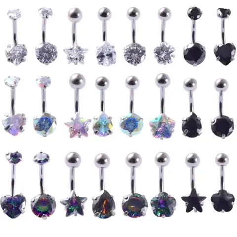 

XM20037 Stainless steel zircon star belly button rings heart-shaped umbilical ring 14g pierced earrings, Customized color
