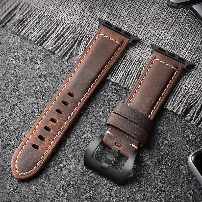 

For Apple Watch Band 42mm 38mm Genuine Leather Replacement Strap iWatch Band for Apple Watch Series 6 se Sport and Edition, Black, brown