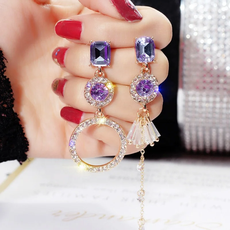 

New long fringed temperament woman earrings Korean creative asymmetric earrings fashion zircon banquet jewelry, Picture shows