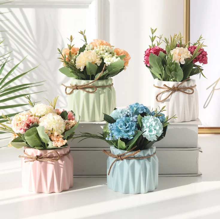 

Creative Household Tabletop Decoration Wedding Gift European Simulation Hydrangea Flowers Plant Potted, White,blue,green,pink
