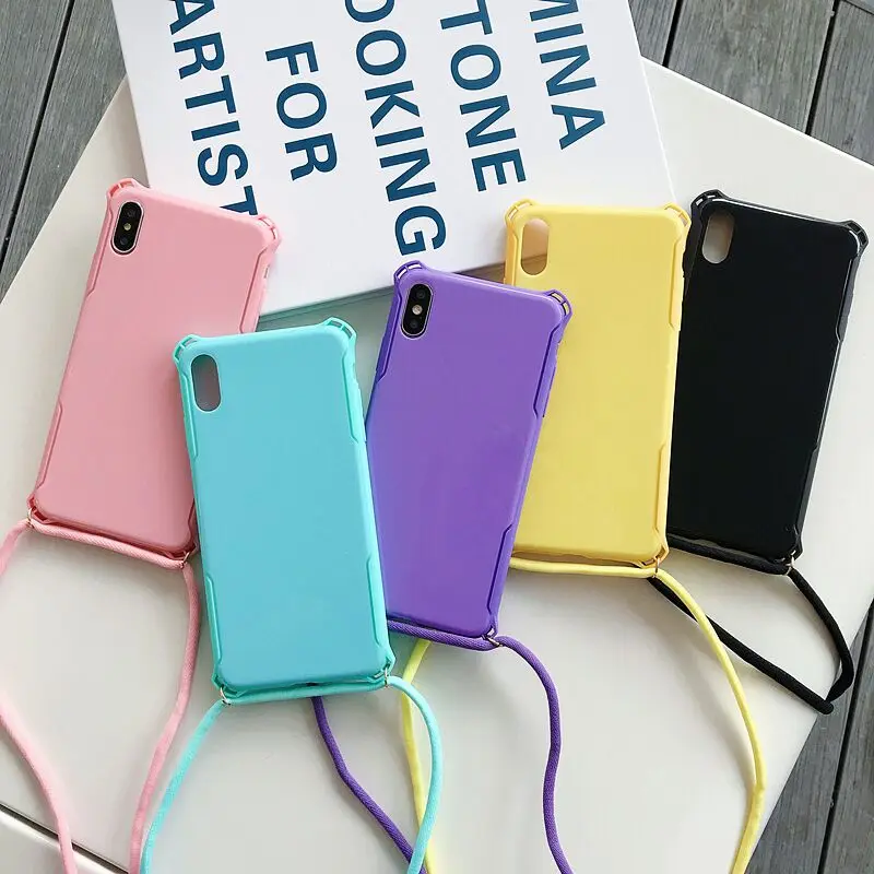 Mobile Phone Accessories Candy Color Glossy Necklace Phone Case For Samsung Galaxy A50 Rope Case Cover with Strap