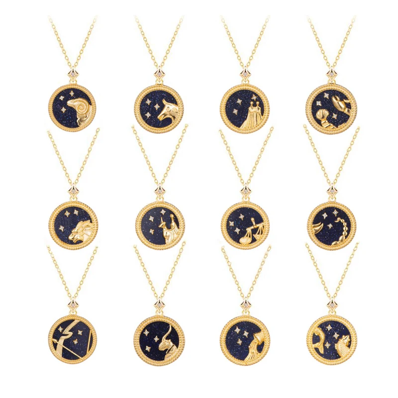 

Round Blue Shell Star Series Birthday Zodiac Sign Necklace Design