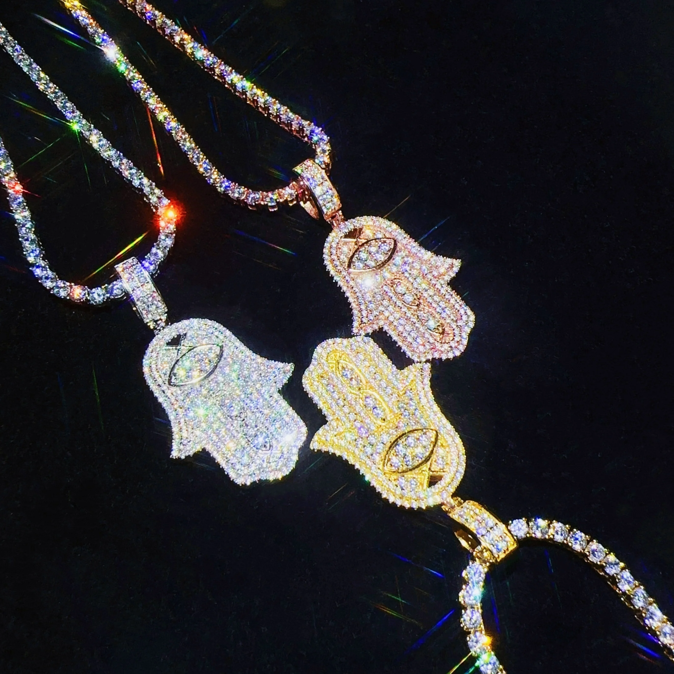 

Pass diamond tester 925 Sterling Silver Jewelry full moissanite Hamsa hand Pendant VVS Diamond Chain