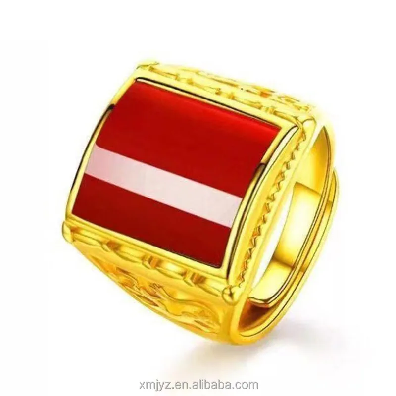 

Brass Gold-Plated Open Ring Vietnam Sand Gold Inlaid Chalcedony Gem Hair Wealth And Luck Adjustable Men's Ring Wholesale