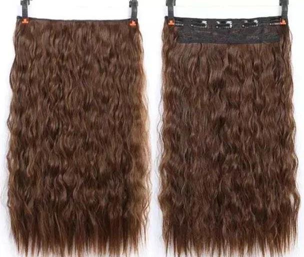 

20" 1-Pack 3/4 Full Head Curly Wave Clips in human Hair Extensions brown #4 Hairpieces for Women 5 Clips 150g per Piece