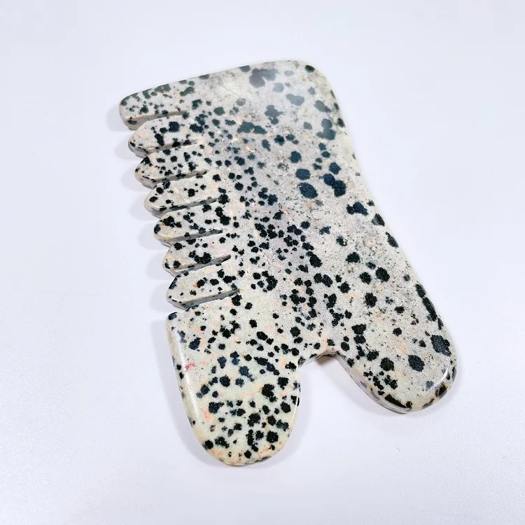 

Comb Top Hair Gua Sha Tool Handheld Dalmatian Jasper Comb Kit