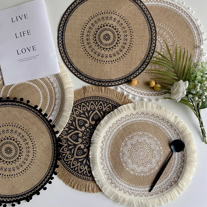 

ins wind simple home round woven restaurant retro jute decoration tableware mat