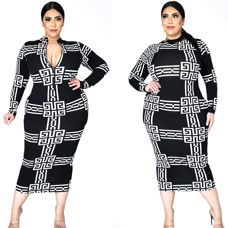 

Hot Sale women clothing dresses plus size tight-fitting hip-length long-sleeved dress long digital print dress, As picture