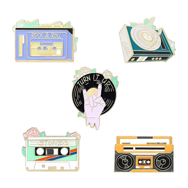 

Creative Radio Phonograph Rock Music Record Play DVD Alloy Enamel Pin Brooch for Women Men Gift