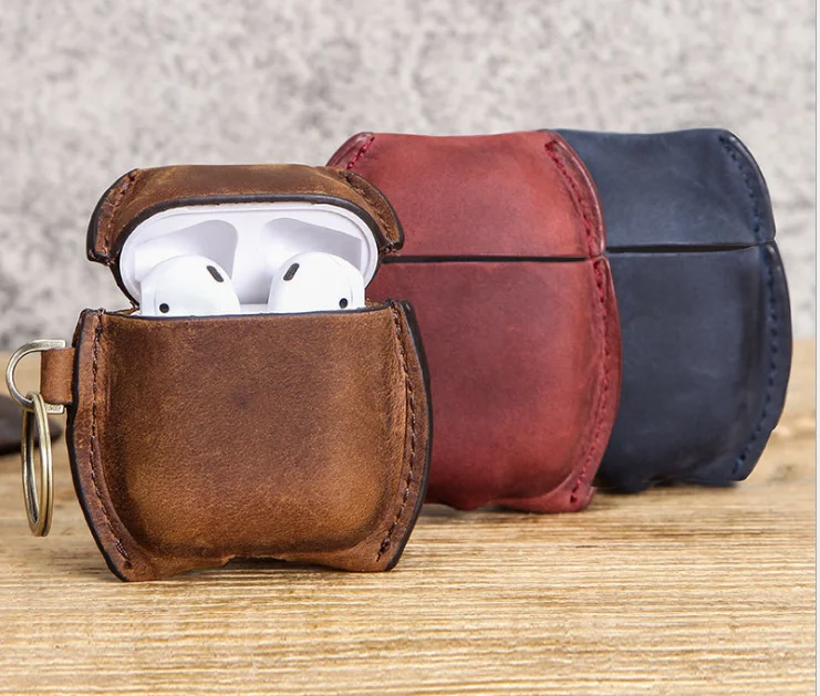 

Leather Earphone Pouch for Airpods Quality Leather Earphone Protection Case Cover for Airpods Headphone with Metal Buckle
