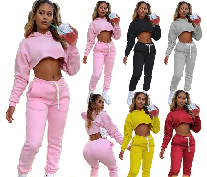 

2021 New Arrival Tracksuits Crop Tops Winter Fall Clothing For Women Joggers Thick 2 Piece Pants Sets Jogging Suits Sets