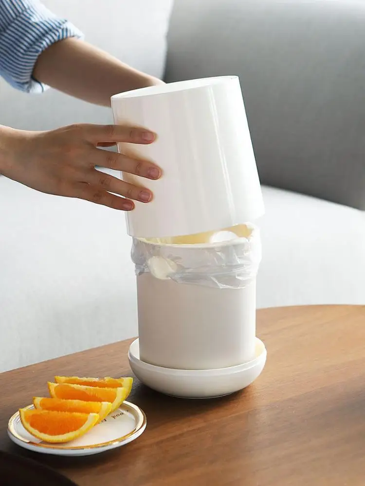 
Mini Cute Trash Can with Lid, Home Desktop Table Waste Bin Bathroom Small Garbage Basket white grey 