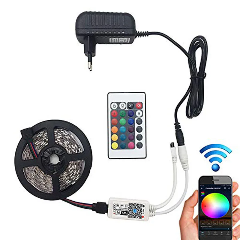 DC12V 2835 SMD RGB WIFI LED Strip 5M Smart Flexible Tape Light Magic Home APP Google Home Alexa Wireless Control