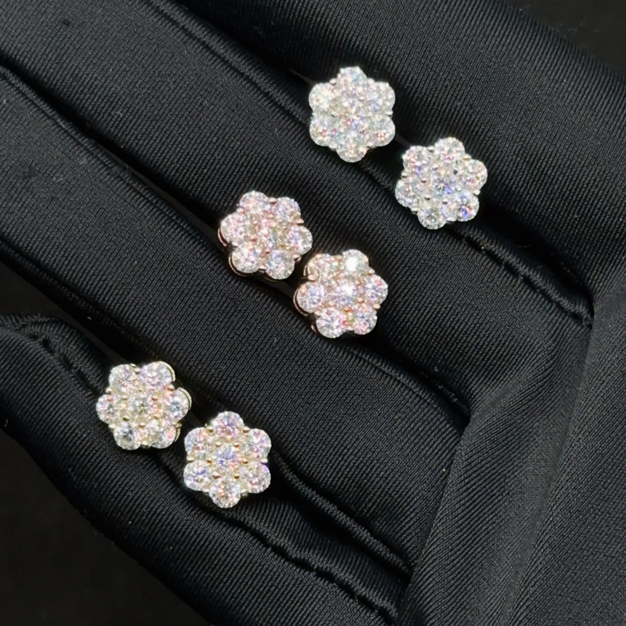 Hot Sale Flower Cluster Moissanite Earrings 925 Sterling Silver Hip Hop Earrings Screw Back Stud Earrings for Men and Women