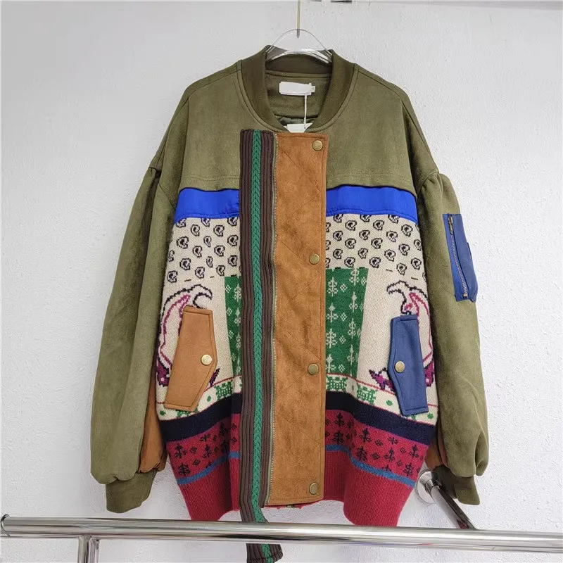 Boutique Wholesale 2026 Autumn New Fashionable Round Neck Casual Splicing Loose Women's Jacket