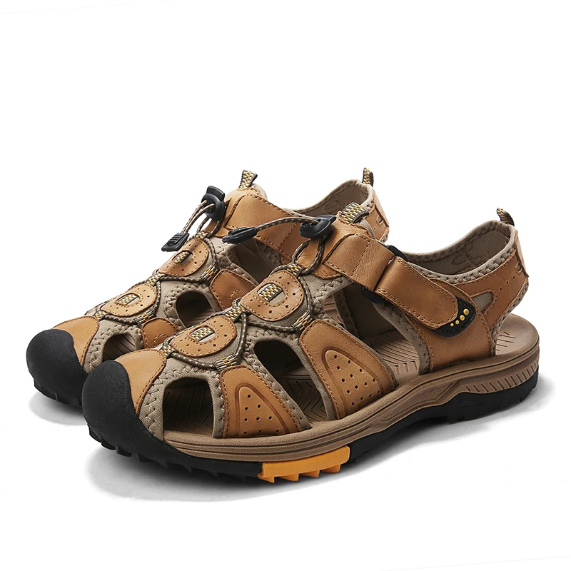 

China wholesale summer crystal new design platform flat leather casual hiking beach men sandals