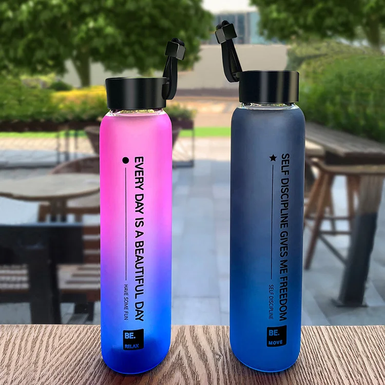 

Clear Gradient Colorful Letter Frosted Glass Water Bottle Frosted Portable Bottle Glass