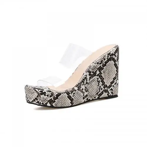 

hot sale Platform sandals PU Leather ladies summer Slipsole Shoes & hollow printed snakeskin pattern black 484240