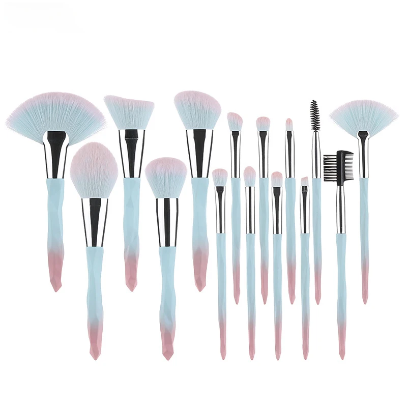 

high quality 15pcs pink diamond makeup brush flat diamond brushes set