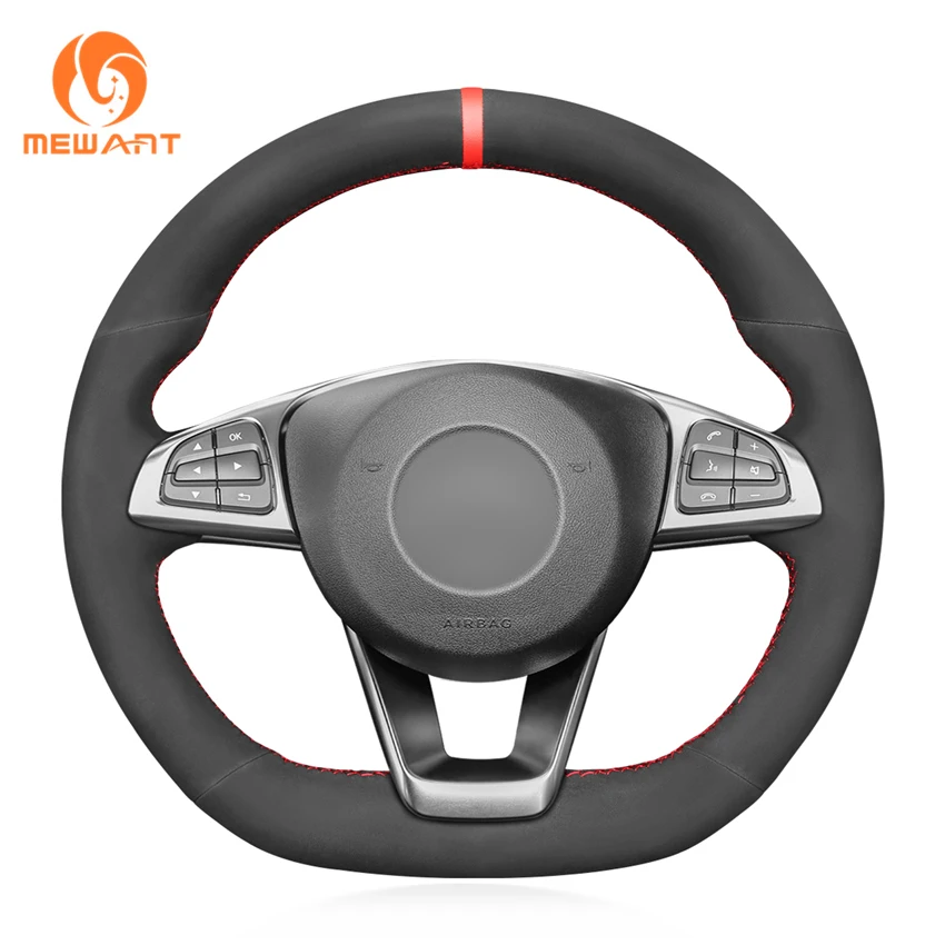 

MEWANT Wholesale Auto Parts For Mercedes C E S SL GLC GLE CLA CLS Class AMG C 43Custom Hand Sewing Suede Steering Wheel Cover
