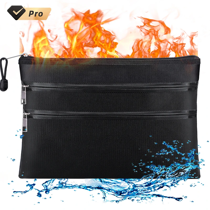 

Fireproof Zipper for Data File Bag Fire Resistant Safe Wallet Storage Pouch Waterproof Money Document Bag