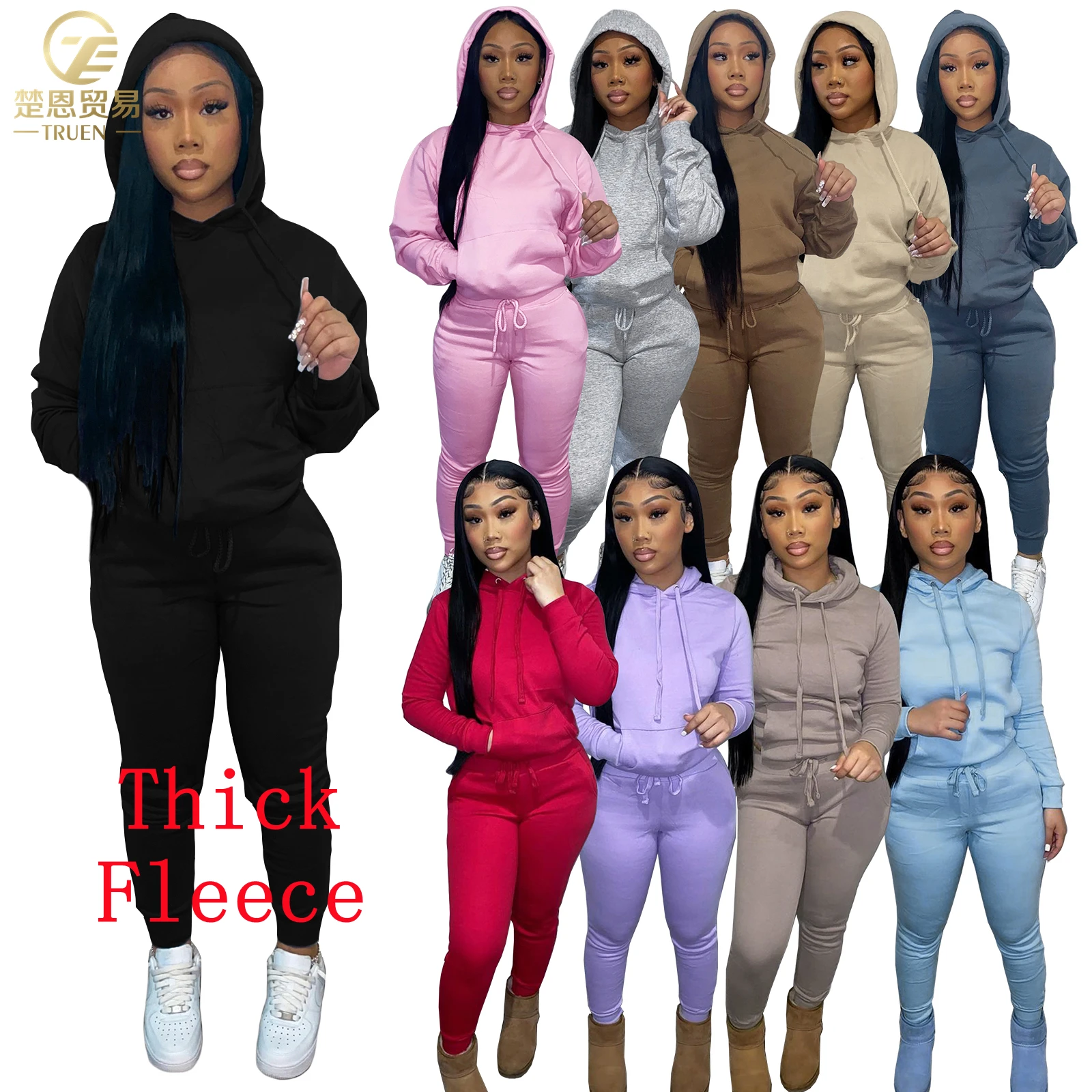 

2021 Thick Fall Winter clothes for women sweatpants suit 2 piece set womens hoodie joggers long sleeve two piece pants set