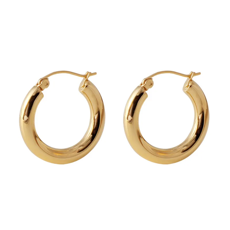 

European 30cm-50cm Stainless Steel Round Tube Hoop Earrings Minimalist Jewelry 18k Gold Plated Big Circle Sleeper Hoop Earrings